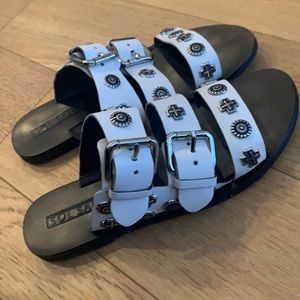 SOL SANA White leather Sandals with silver embellishments and buckles Size 37